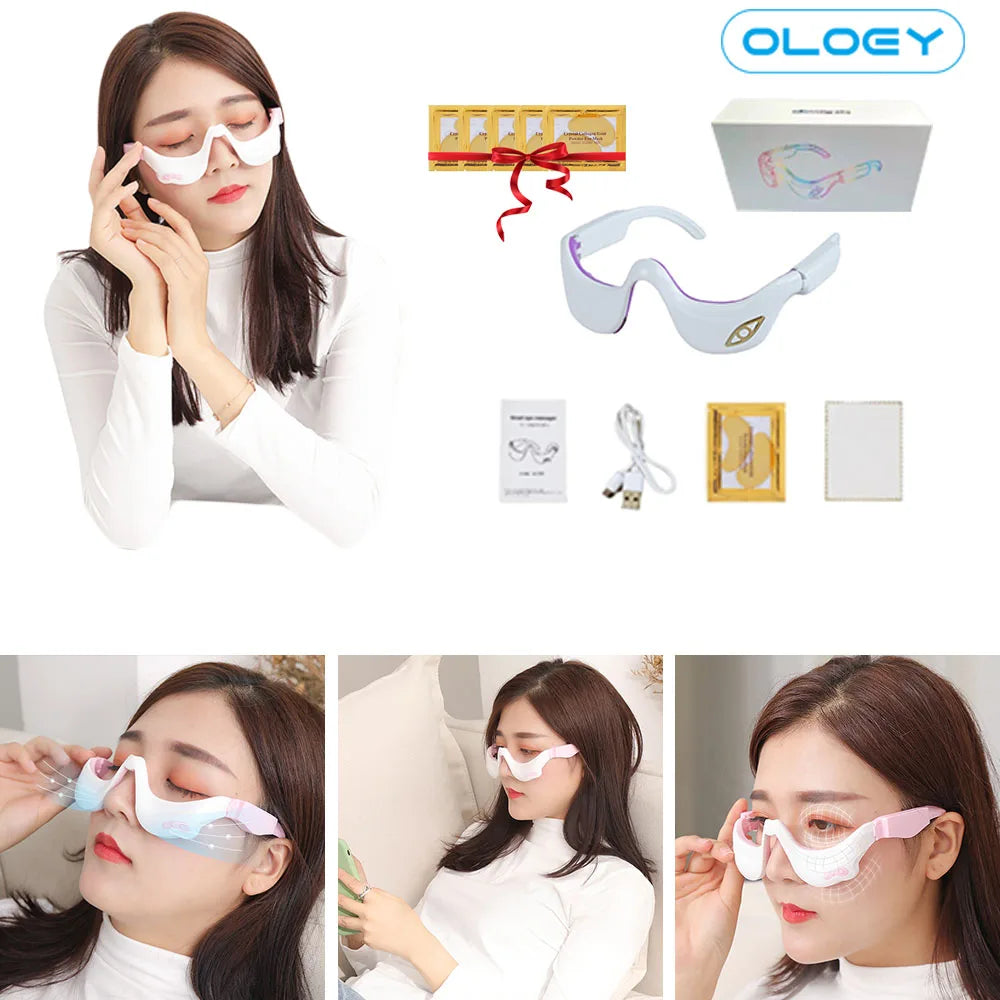 3D Smart Vibration EMS Micro Current Pulse Hot Compress Eye Massager  Wrinkle Reduction Remove Dark Circle Fatigue Relieve